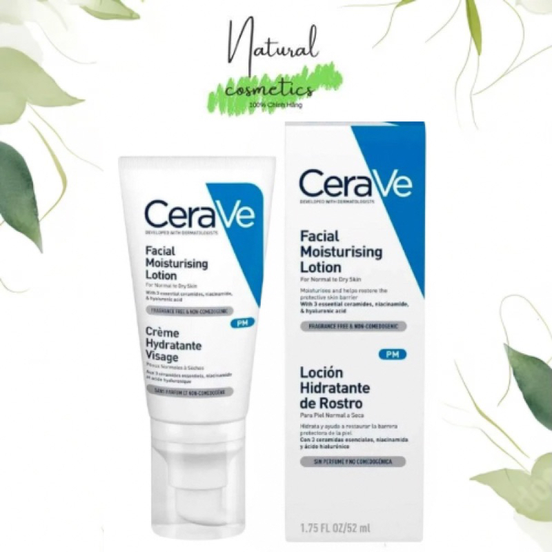 [Auth] Kem Dưỡng Ẩm Cerave Ban Đêm Phục Hồi Da 52ml cho mặt CeraVe Facial Moisturising Lotion PM Fac