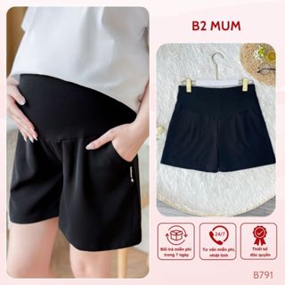 Quần sooc bầu chất đũi chéo mềm mát co giãn 4 chiều Quần có túi thật có chun chỉnh bụng Q278 thiết kế by B2MUM