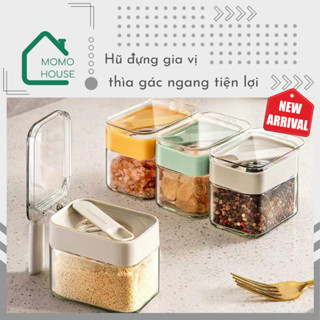 Hũ Đựng Gia Vị Thiết Kế Gác Muỗng Thìa Tiện Lợi, Màu Sắc Tươi Tắn, Lọ Thuỷ Tinh Đựng Gia Vị Chống Ẩm Chỗ Để Thìa Dễ Dùng