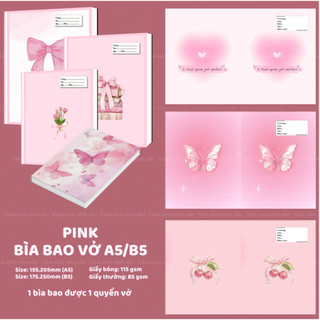 Giấy bao tập tone màu Hồng nhiều mẫu khác nhau dành cho vở A5 (vở học sinh), B5 (vở sinh viên) - Tiệm xinh xinh xắn