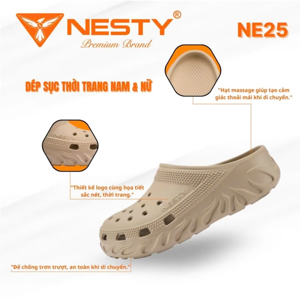 NE25 (Tặng Charm) - Dép sục Nesty Unisex đế cao 4cm, chất liệu Eva siêu nhẹ, chống trơn trượt