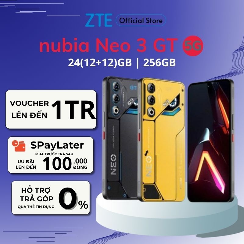 Điện thoại Gaming Nubia Neo 3 GT 5G 24(12+12)GB I 256GB I màn hình OLED 1300 nits I Pin 6000mAh 80W
