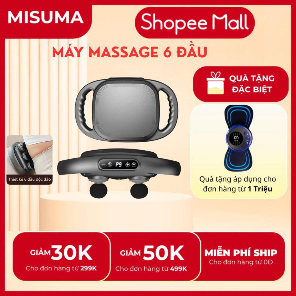 Máy Massage Cầm Tay Thông Minh 6 Đầu Massage, 9 Chế Độ, Lực Massage 30kg, Máy Massage Giảm Đau Nhức Cổ Vai Gáy