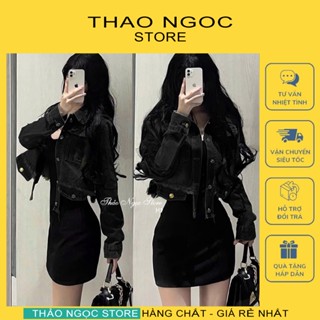 Áo khoác jean nữ croptop tay dài viền tua 2 dây line túi lòi kiểu!(có sẵn,hình thật) THẢO NGỌC STORE
