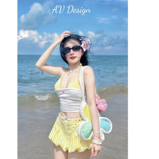 Set Váy Đi Biển Bikiniiii 3 Món Siêu Cưngg 4 Màu Đỏ Vàng Hồng Xanh Chuẩn Mẫu Mặc Kèm Ảnh Thật Shop tự Chụp AV design