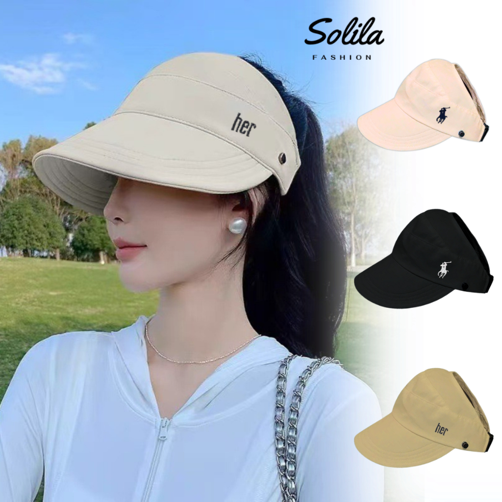Mũ Bucket, Mũ tai bèo vành rộng nửa đầu SOLILA, Nón lưỡi trai hở chóp nữ đi biển chất vải mỏng nhẹ thoáng mát