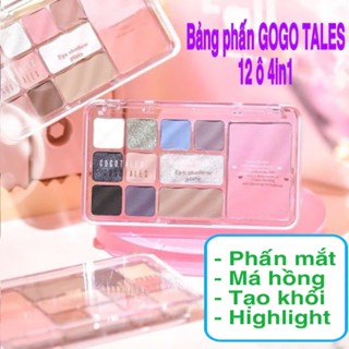 Bảng phấn GOGO TALES 12 ô 4in1 gồm phấn mắt, má hồng kèm tạo khối, highlight Heart Racing GT724 14,6g