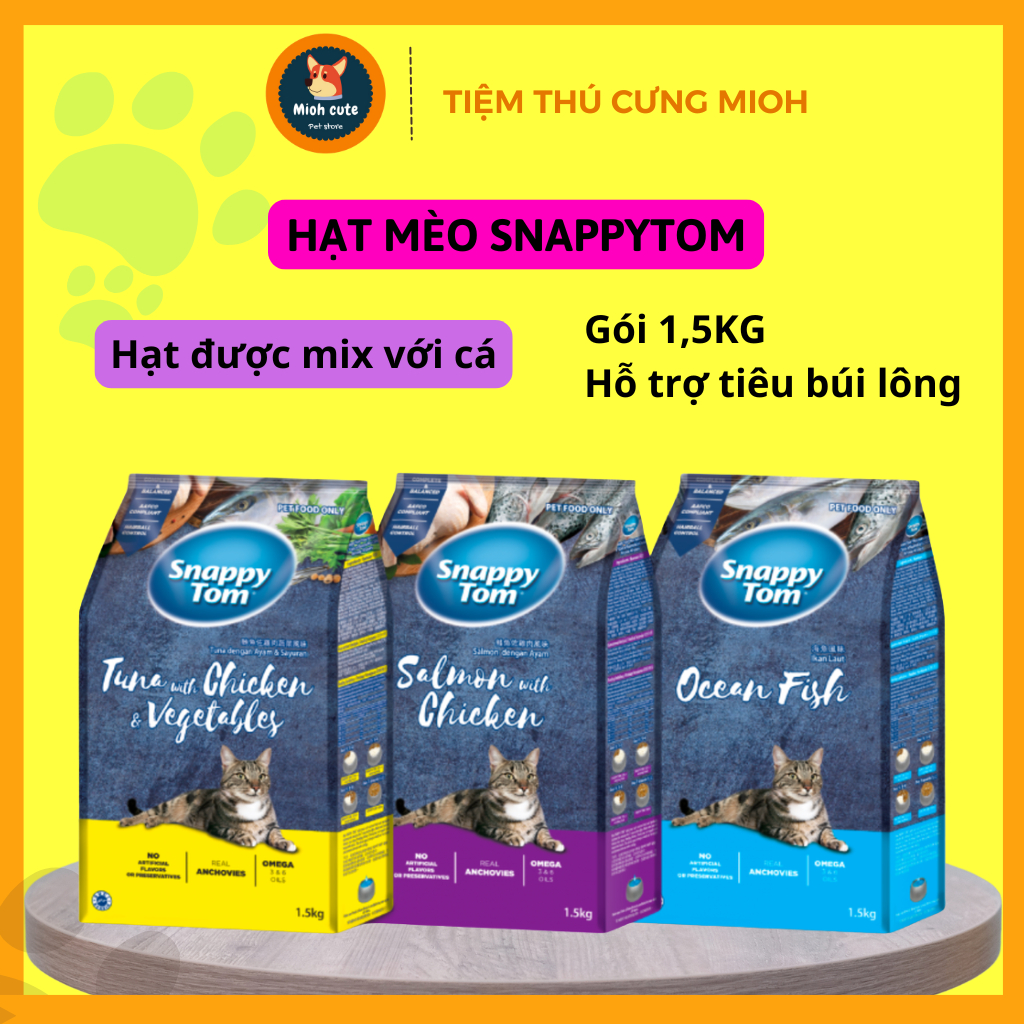 Hạt Mèo Snappy Tom Hạt Mix Cá Cơm Sấy, Hỗ trợ tiêu búi lông