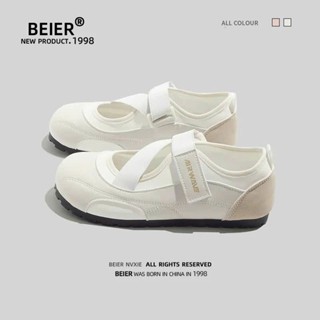BEIER AUTH 100% Giày búp bê nữ beier giày sneaker beier FOM TO lùi 1 size  trắng hồng tiểu thư mùa hè 3532