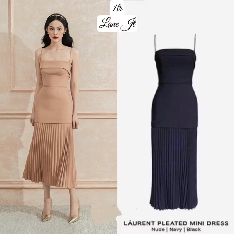 Váy SML Lane Jt Laurent Pleated mini dress 2 dây dập li Chính hãng 100%