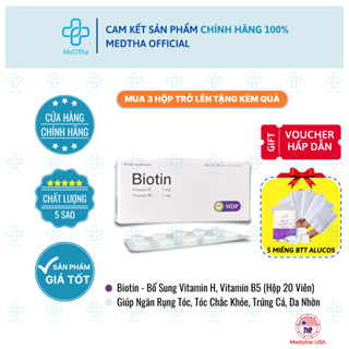 Biotin - Bổ Sung Vitamin H, Vitamin B5,  Hỗ Trợ Giảm Rụng Tóc, Gãy Móng (Hộp 20 Viên)