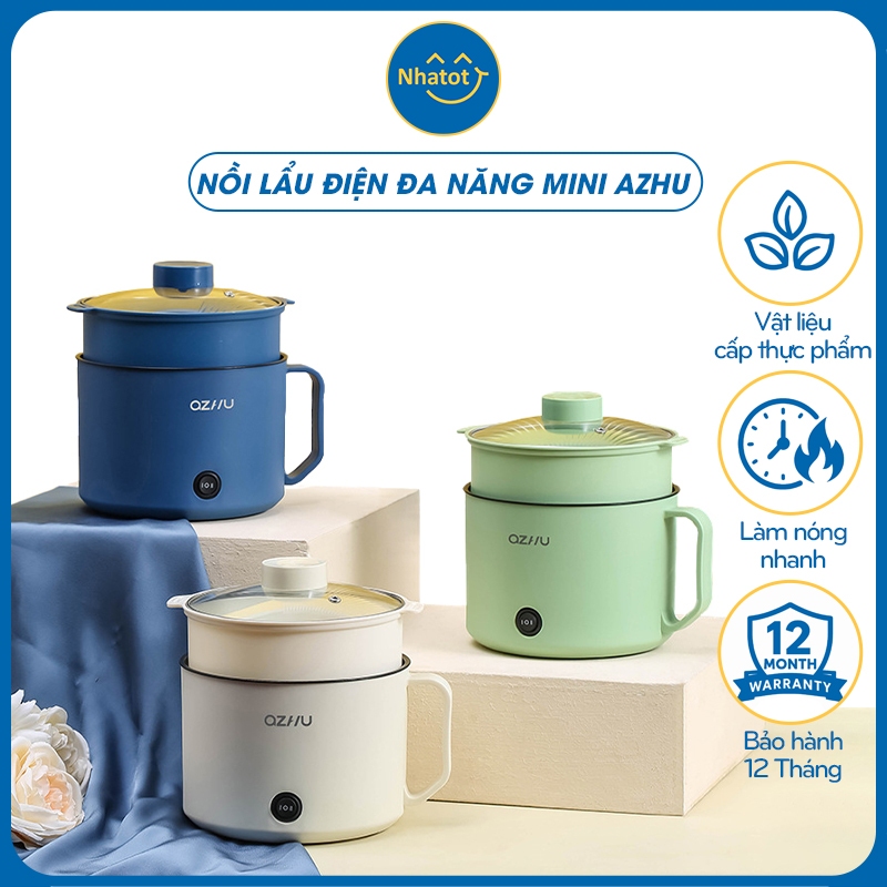Nồi Lẩu Điện Mini Đa Năng Azhu Tặng Kèm Xửng Hấp, Nồi Điện Mini, Nồi Nấu Mì 1.8L Bh12T - Nhatot