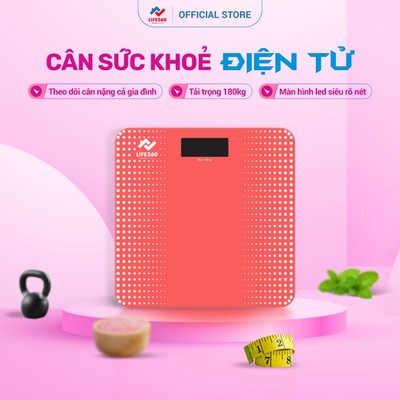 Cân Sức Khỏe Điện Tử Thông Minh Life360 AR-S18B - Cân Đo Cân Nặng Gia Đình, Mặt Kính Cường Lực, Màn Hình LED, Chính Hãng