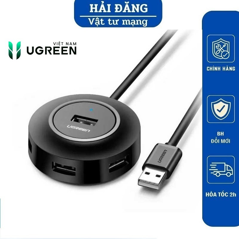 Ugreen 20277 – Bộ chia USB 4 cổng 2.0 cao cấp, màu đen sang trọng