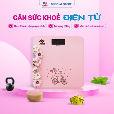 Cân Điện Tử Sức Khỏe Life360 AR-S18G - Cân Sức Khỏe Mini Kính Cường Lực, Màn Hình LED,Phù Hợp Gia Đình & Gym, Chính Hãng