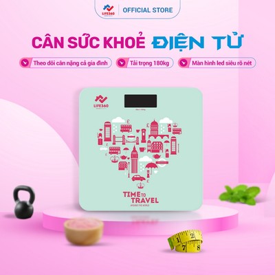 Cân Sức Khỏe Điện Tử Life360 AR-S17G - Cân Cân Nặng Mini Để Bàn, Cảm Biến Nhạy, Màn Hình LED Rõ Nét, Chính Hãng