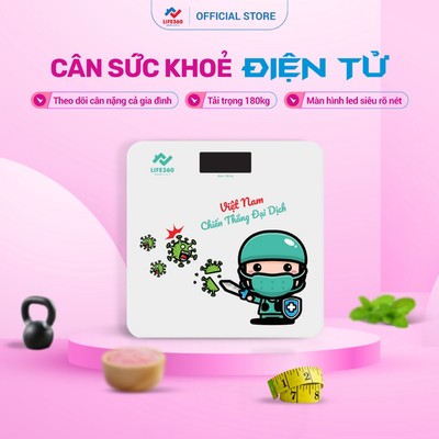 Cân Điện Tử Sức Khỏe Life360 AL-S22A - Cân Sức Khỏe Thông Minh Cao Cấp, Mặt Kính Cường Lực, Tải Trọng 180kg, Chính Hãng