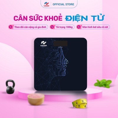 Cân Sức Khỏe Điện Tử Life360 AL-S22E - Cân Cân Nặng Mini Kính Cường Lực Dày 4.5mm, Cảm Biến Siêu Nhạy, Chính Hãng