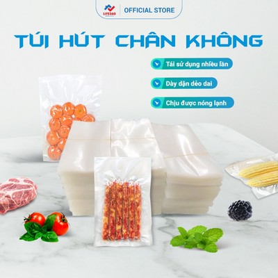 Túi Hút Chân Không Thực Phẩm Life360 20x25cm - Túi Đựng Bảo Quản Thực Phẩm Loại Dày, 1 Mặt Nhám 1 Mặt Trơn, Set 100 Túi