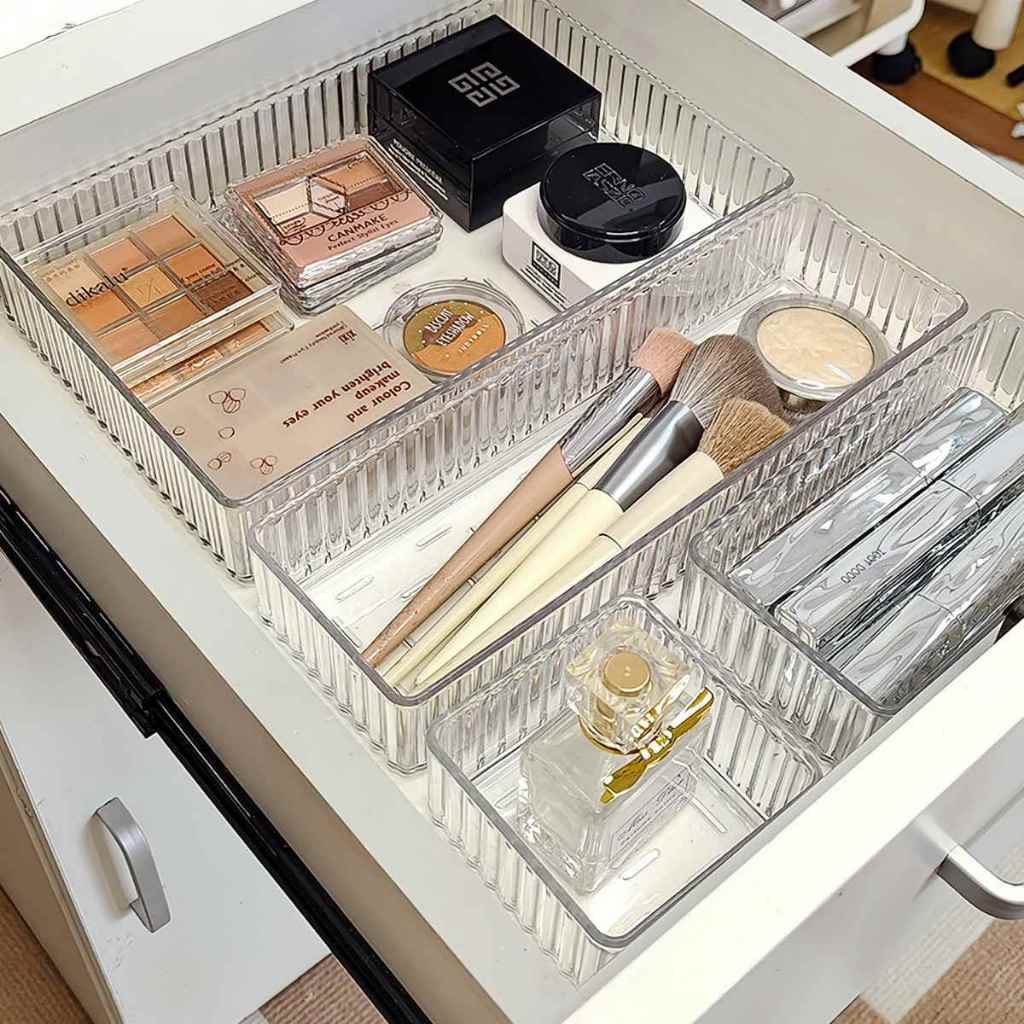 Khay chia ngăn kéo trong suốt, khay mỹ phẩm nhựa P300 EUNIO