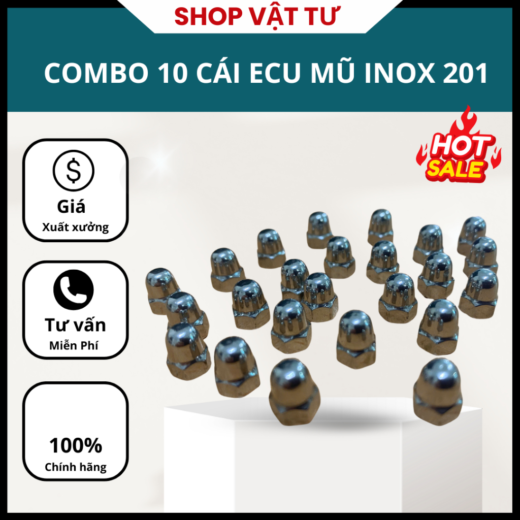 COMBO 10 CÁI ECU MŨ INOX 201 M5, đai mũ inox 201 - Gía tốt tại kho