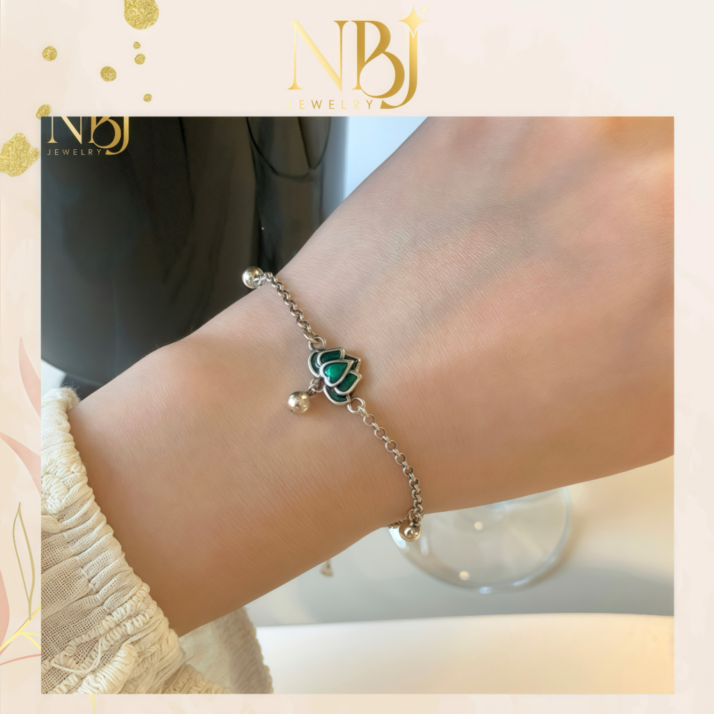 Lắc Tay Bạc NBJ JEWELRY  S925 Cao Cấp Mặt Hoa Sen Gắn Chuỗi Hạt LT_0003