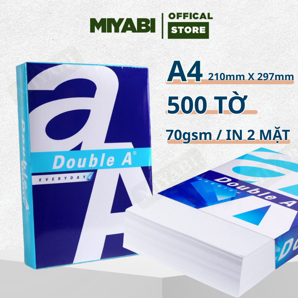 Giấy in a4 Double A 70gsm đóng gói 500 tờ/ tập - Giấy a4 văn phòng phẩm giấy photo copy - MIYABI STO