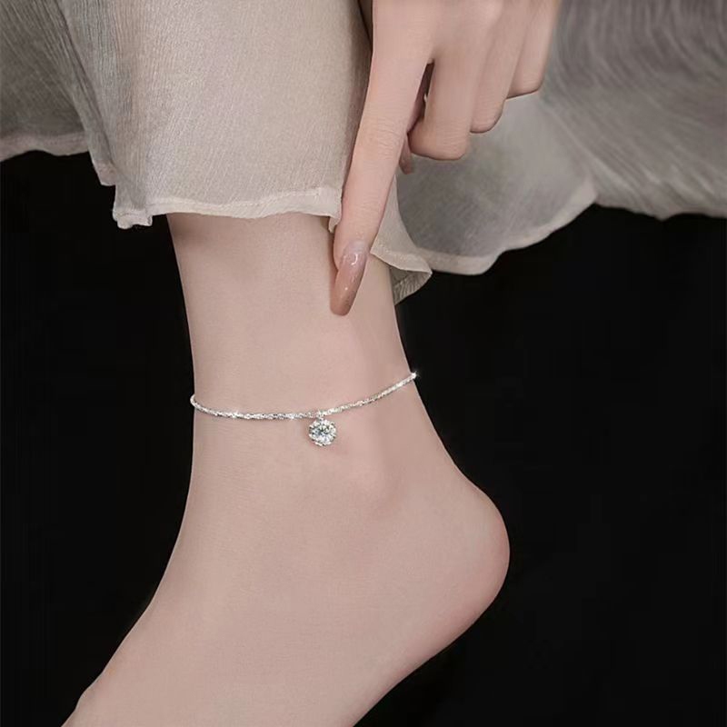 Balltest🎨925 bạc tinh tế sáng bóng kim cương bạc vòng chân phụ nữ thiết kế thời trang vòng tay bộ vòng cổ món quà