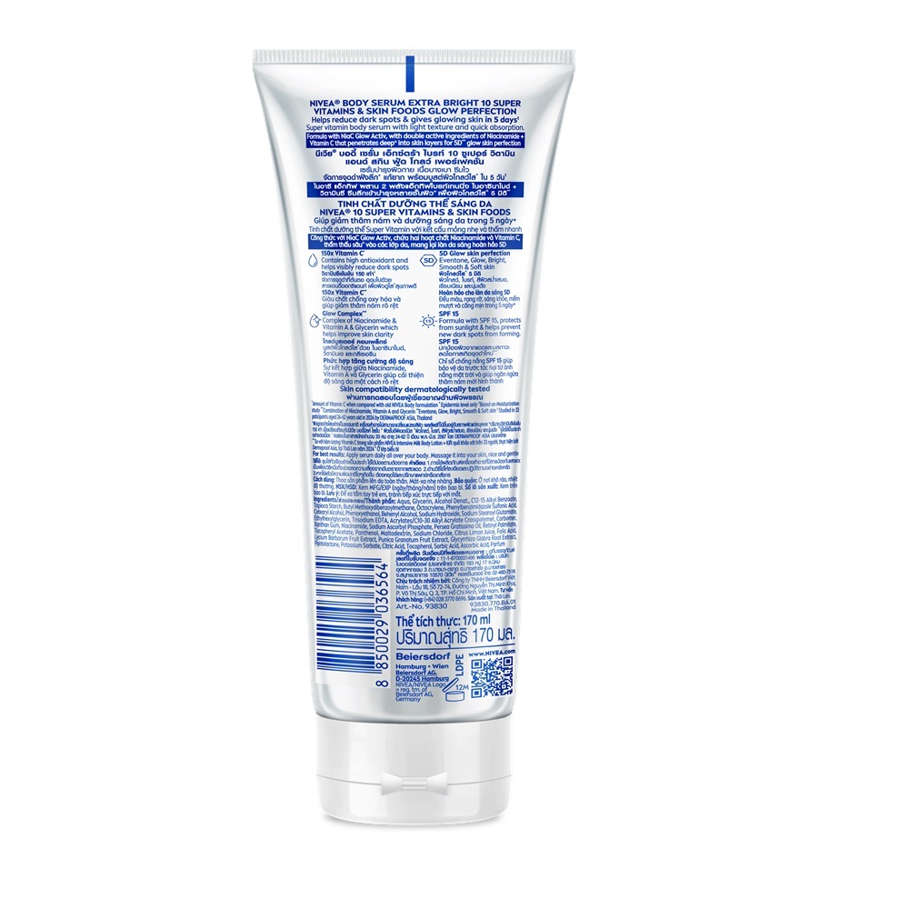 Tinh Chất Dưỡng Thể Nivea Sáng Da Body Serum Extra Bright 10 Super Vitamin & Skin Foods Glow Perfection SPF15 170ml | BigBuy360 - bigbuy360.vn