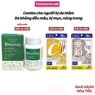 Combo đẹp da, chống mụn Esunvy 30 viên, Vitamin C DHC 60 viên, DHC Kẽm 30 viên Nhật Bản- Giúp giảm thâm, bổ sung Vitamin