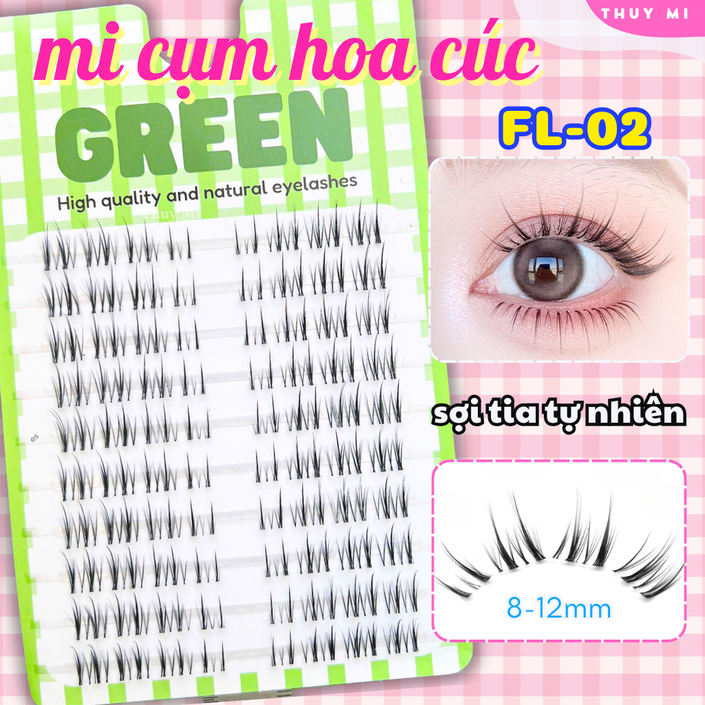 Mi Giả Cụm FL02 Mi Đa Tầng Gân Trong Suốt Sợi Tia Tự Nhiên Mỏng Nhẹ Tái Sử Dụng Nhiều Lần Thuỷ Mi GREEN