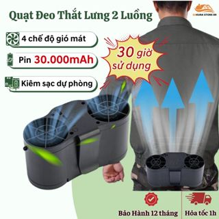 Quạt Đeo Thắt Lưng, Quạt Điều Hòa Motor 2 Phản Lực 4 Cấp Độ Gió Mát Pin Chuẩn 30.000mAh