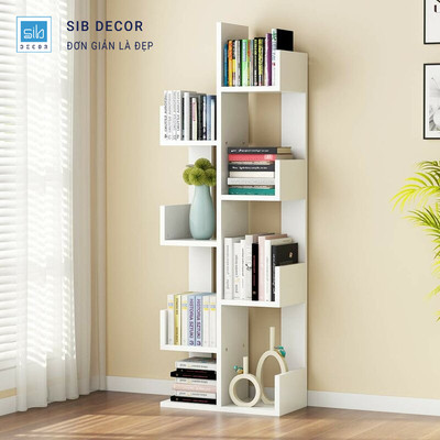 Kệ Sách Hình Cây SIB Decor KS2557 Thiết Kế Hiện Đại Gỗ Công Nghiệp 7 Tầng