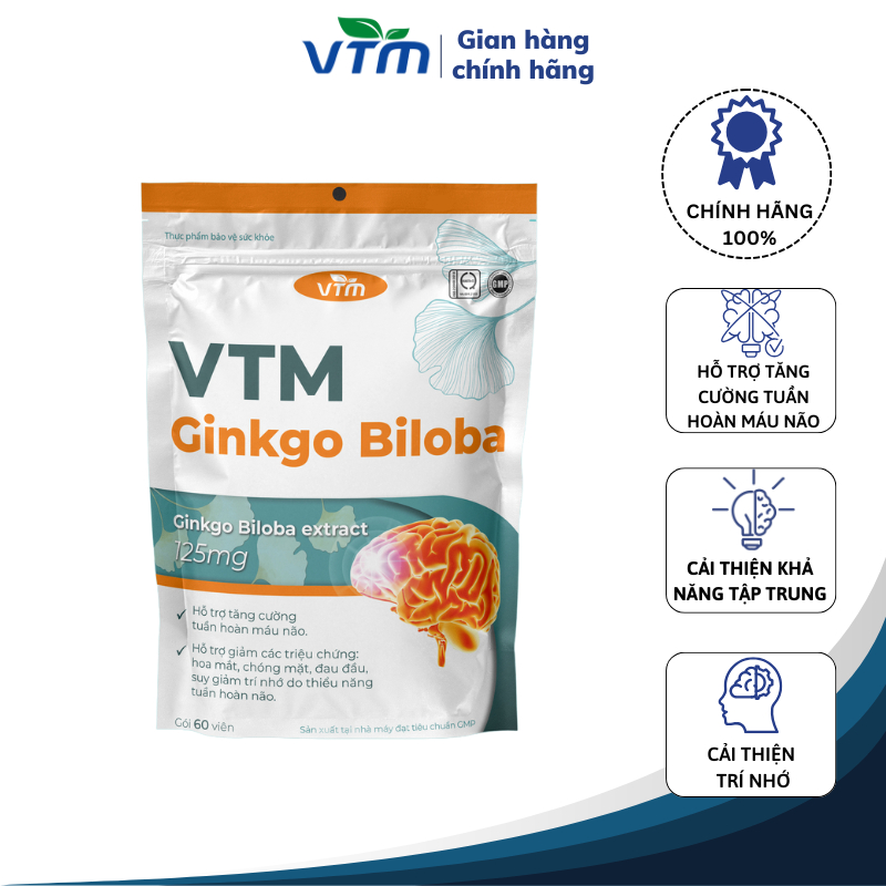 Viên uống bổ não VTM Ginkgo Biloba hỗ trợ cải thiện trí nhớ - 60 viên