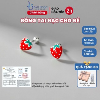 Bông tai bạc cho bé bạc 925 dâu tây, khuyên tai bạc chốt vặn cho mọi lứa tuổi an toàn cho bé - B3066