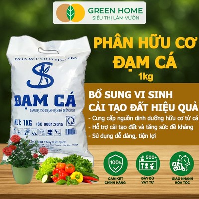 Phân Đạm Cá GreenHome, Bao 1kg, Viên Nén, Hữu Cơ Vi Sinh Bón Rau, Quả
