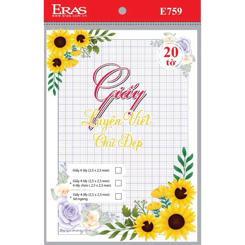 Tập 20 tờ giấy A4 Luyện viết chữ đẹp dòng kẻ 4 ôly Eras Cao Cấp_E758