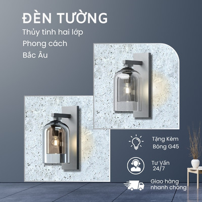 Đèn Tường Thủy Tinh Hai Lớp Energy Green Light - Phong Cách Bắc Âu - Hiện Đại, Tối Giản-Kèm Bóng G45
