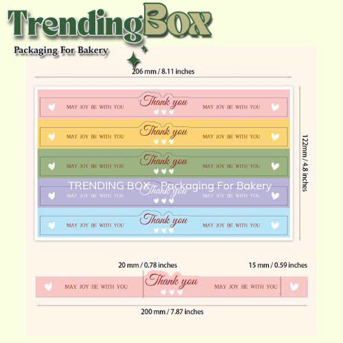 50 Tem Dài Thank You Nhiều Màu - May Joy Be With You, Tem Niêm Phong Hộp Bánh (10 Tờ)