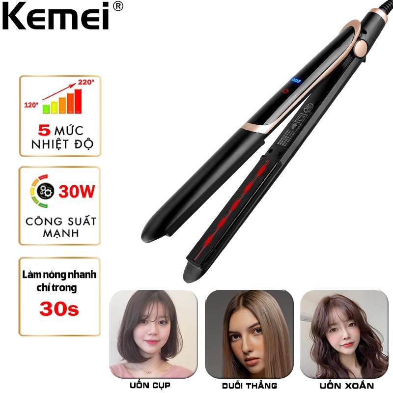 Máy duỗi tóc điều chỉnh 5 mức nhiệt Kemei KM-2219 sử dụng được cho mọi loại tóc