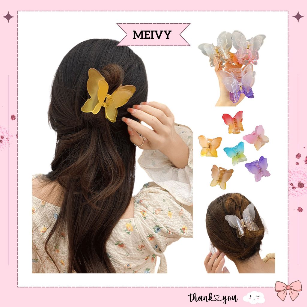 Kẹp tóc hình bướm màu gradient MEIVY, kẹp tóc bướm đổi màu trong suốt ombre hot trend