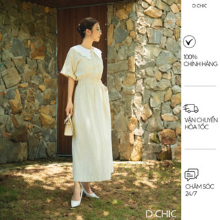 D.CHIC Váy kẻ tay cộc cổ sen trắng MS: 2813738