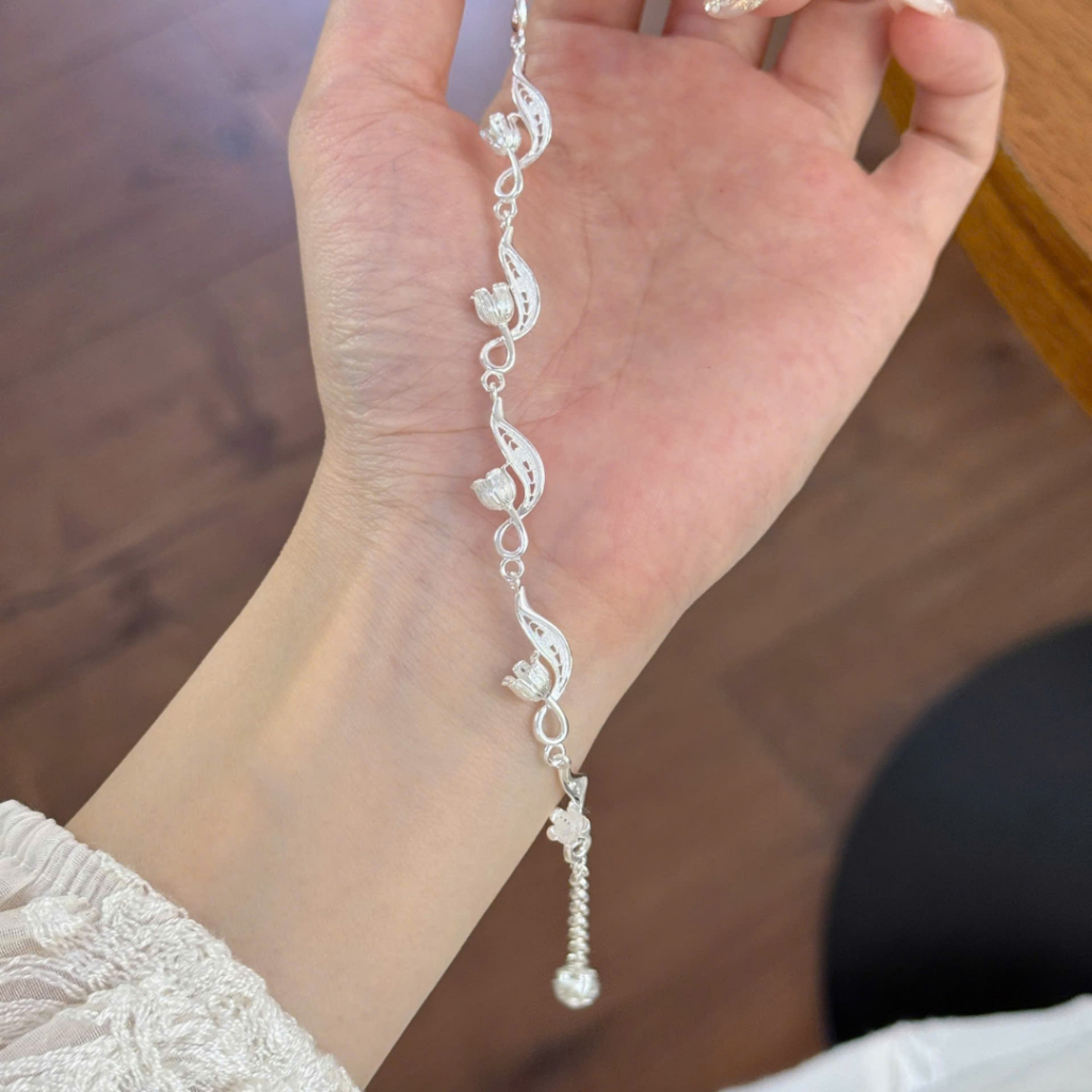 Lắc tay hoa linh lan bạc thật lắc tay hoa linh lan hoa đơn SILVERGO