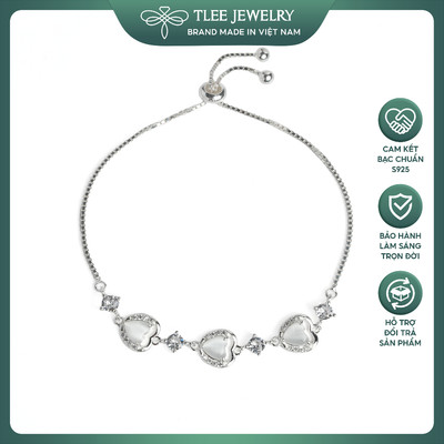 Lắc tay bạc nữ TLEE chốt rút ba charm tim đá mắt mèo xinh xắn, cá tính TLEE JEWELRY LT0376