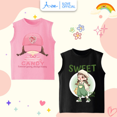 [MỚI] Áo thun BA LỖ cho bé gái AORE, Áo phông sát nách in hình Bé Gái Đáng Yêu chất COTTON mềm mịn, thoáng mát 9-34kg