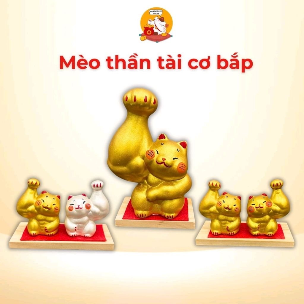 Mèo thần tài lực sĩ cơ bắp gymer, mèo tay đô 4 inches Nhật Bản Quà tặng khai trương may mắn