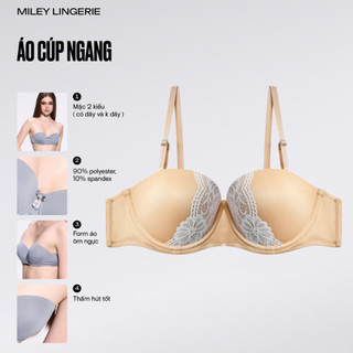 Áo lót thun lạnh cúp ngang miley lingerie, tháo dây linh hoạt, chống tuột diện đầm hở vai phối ren