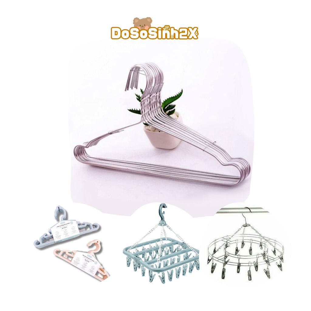 10 30 50 Móc quần áo sơ sinh cho bé loại không gỉ, Móc Nhôm Phơi Đồ Trẻ Em dososinh2x