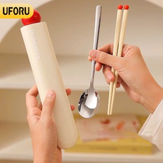 Bộ đũa thìa kèm hộp cao cấp 4 màu chất liệu nhựa PP inox 304 chống gỉ - UF754