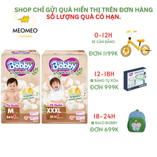 [CHÍNH HÃNG DIANA UNICHARM] Tã Quần Bobby Organic – Tặng Thêm 4 Miếng – Cotton Hữu Cơ, Thoáng Khí, Chống Tràn – Size M/L